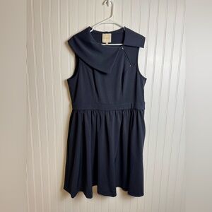 Modcloth Navy Sleeveless Plus Size A-Line Dress Foldover Collar 1X F2